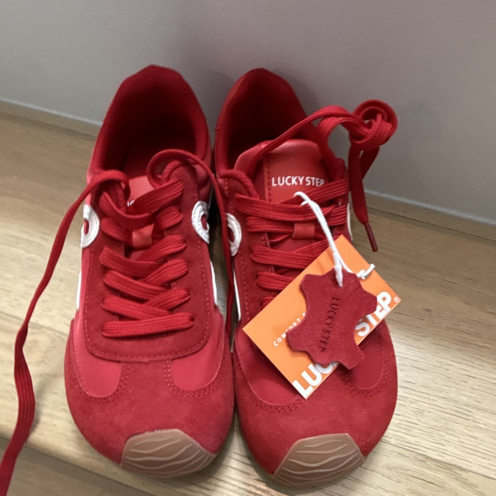 Lucky Step Red/White Men's Low Top Athletic Sneakers, Comfort, Lace Up - Picture 2 of 7